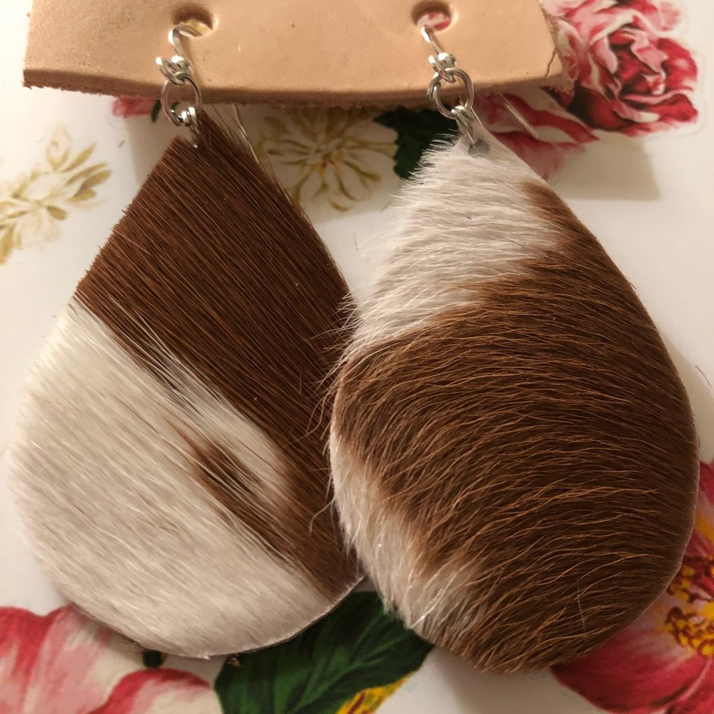 Brown & White Cowhide Earrings